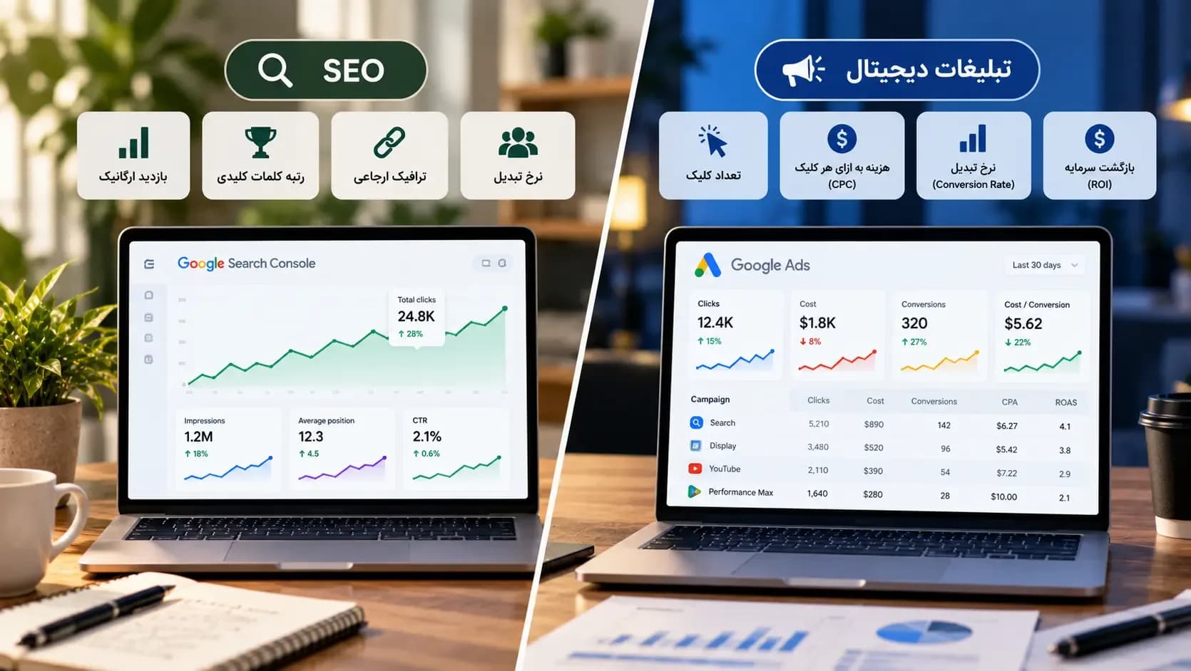 SEO vs Paid Ads Growth Dashboard